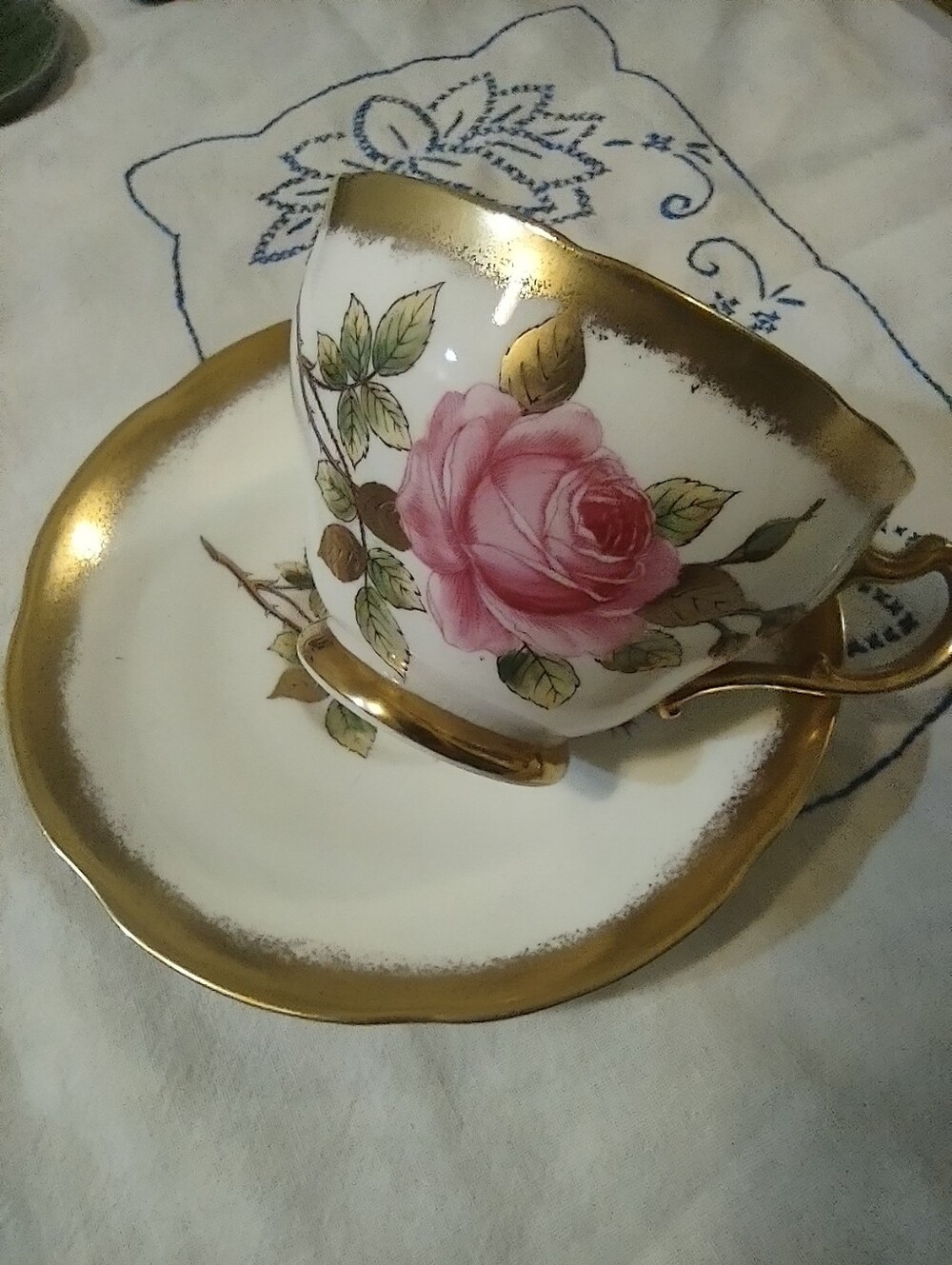 VTG Adderley Strafford England Porcelain Teacup Saucer Pink Rose with Gold Trim - Picture 3 of 15